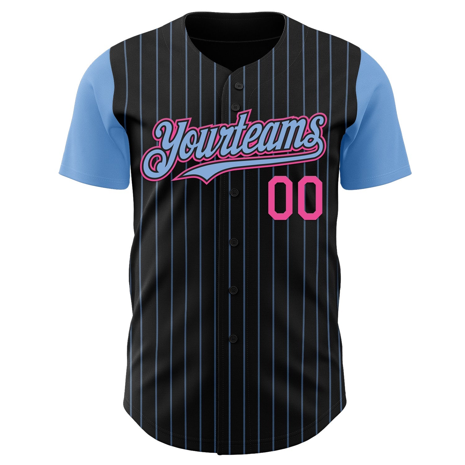 Custom Black Light Blue Pinstripe Pink Authentic Two Tone Baseball Jersey view 2