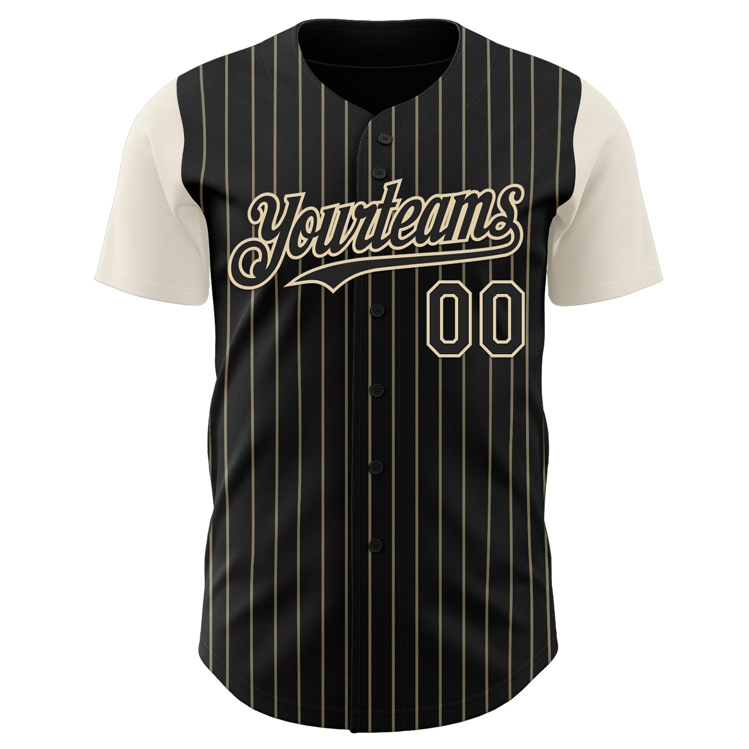 Custom Black Cream Pinstripe Cream Authentic Two Tone Baseball Jersey view 2