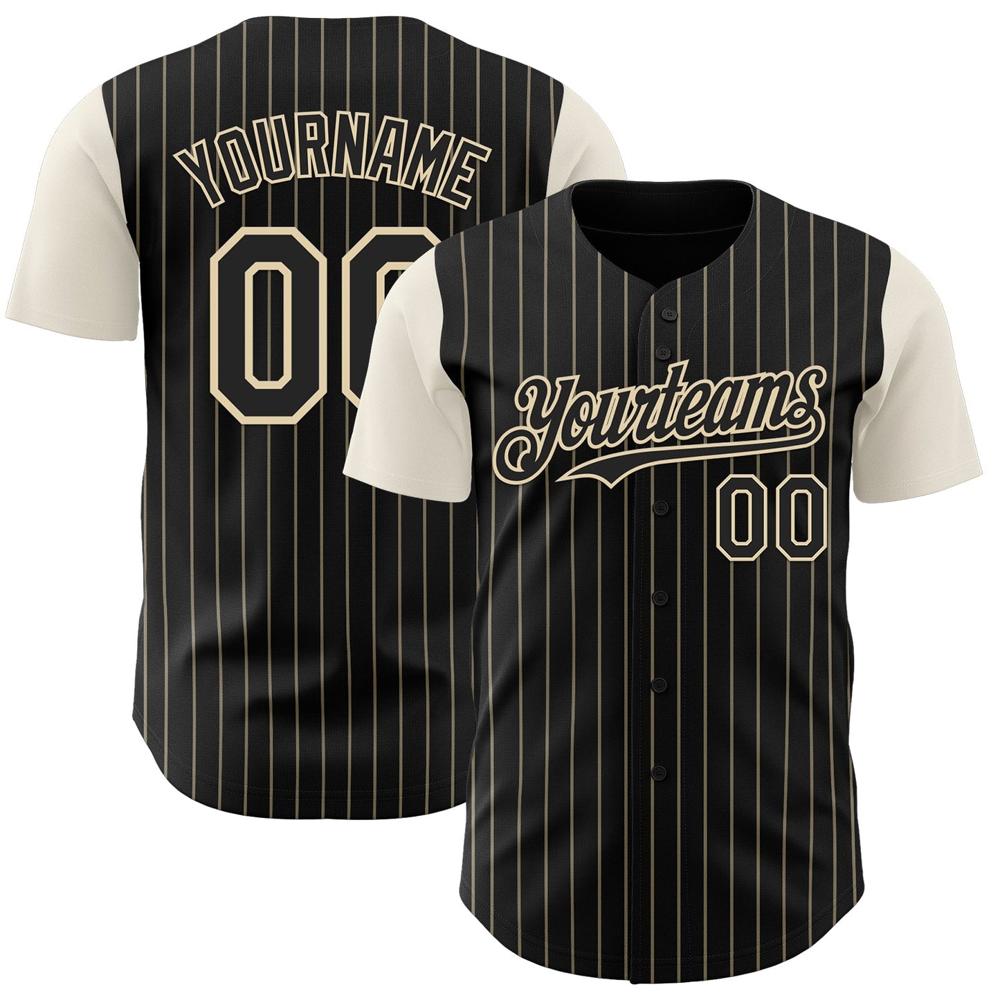 Custom Black Cream Pinstripe Cream Authentic Two Tone Baseball Jersey - Main View