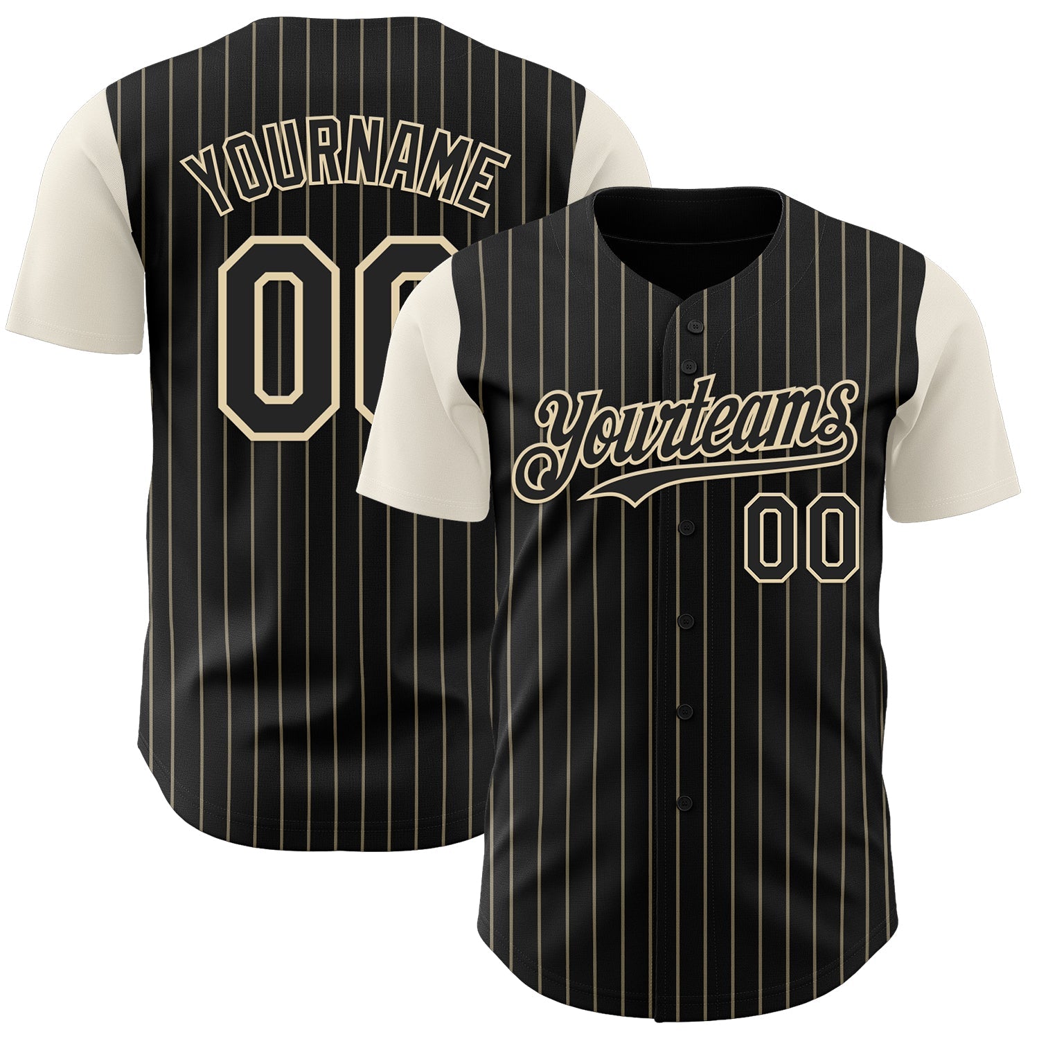 Custom Black Cream Pinstripe Cream Authentic Two Tone Baseball Jersey - Main View