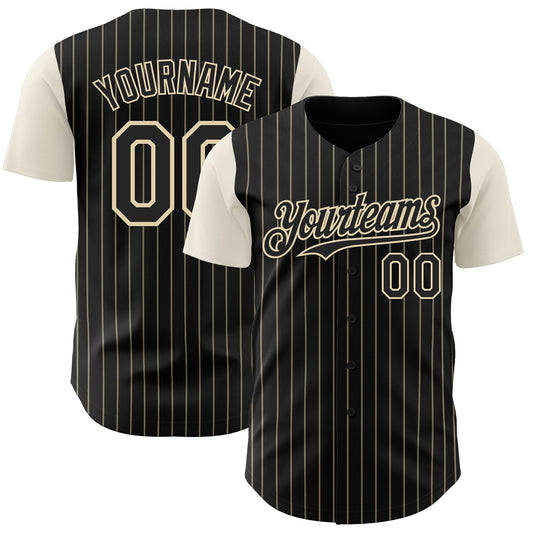 Custom Black Cream Pinstripe Cream Authentic Two Tone Baseball Jersey - Main View
