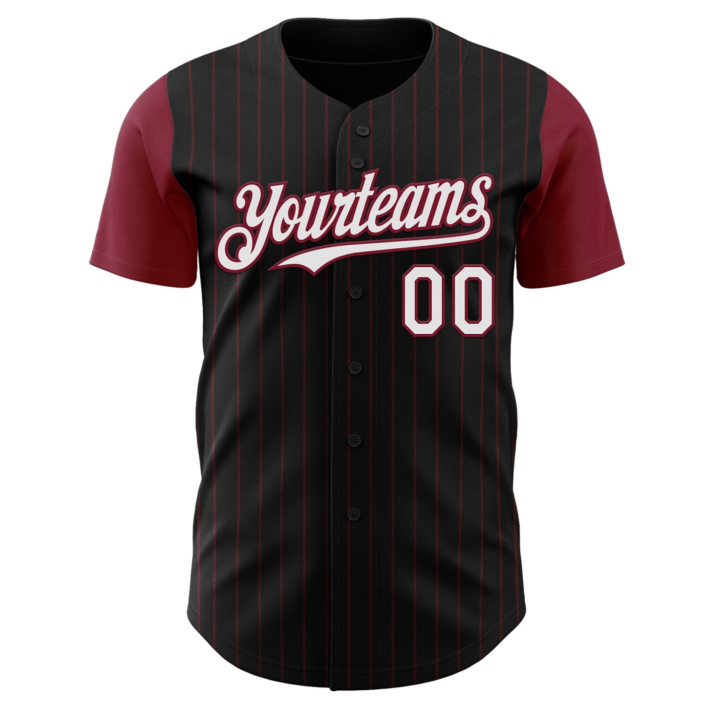 Custom Black Crimson Pinstripe White Authentic Two Tone Baseball Jersey view 2