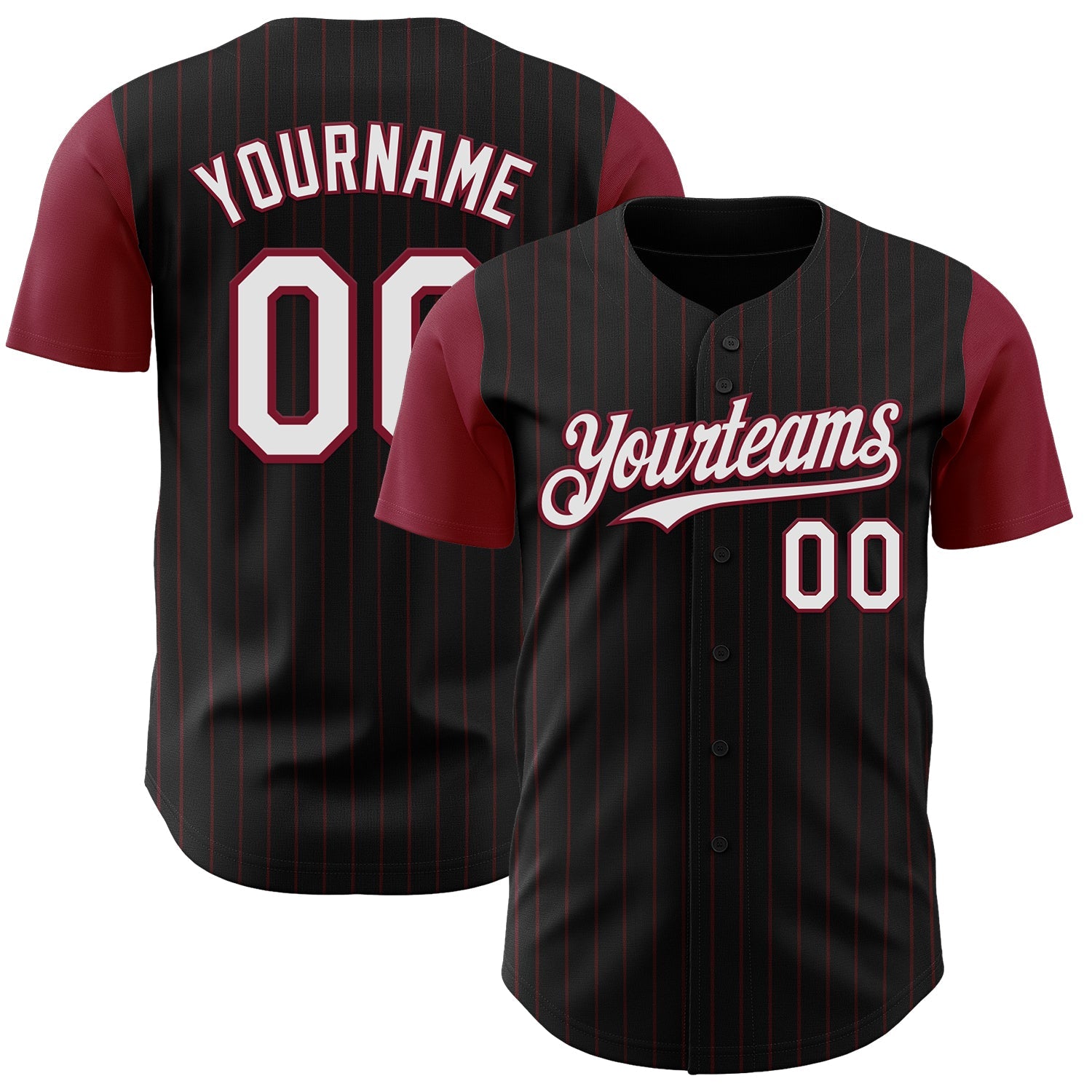 Custom Black Crimson Pinstripe White Authentic Two Tone Baseball Jersey - Main View