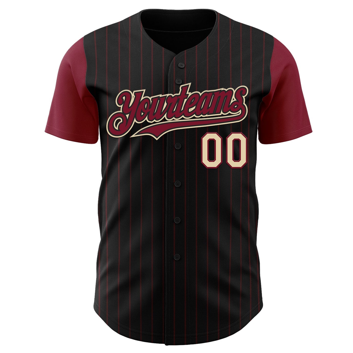 Custom Black Crimson Pinstripe Cream Authentic Two Tone Baseball Jersey view 2