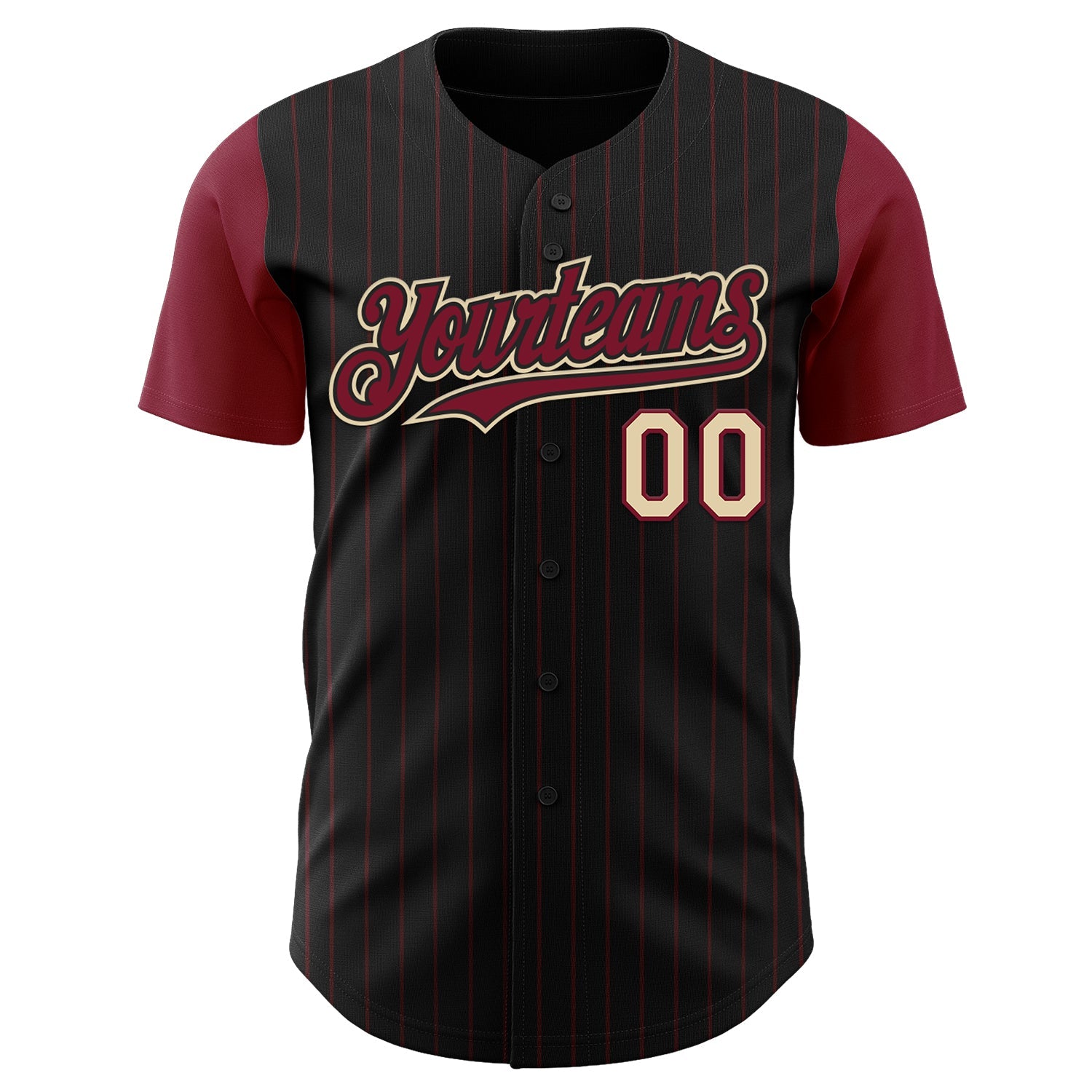 Custom Black Crimson Pinstripe Cream Authentic Two Tone Baseball Jersey view 2