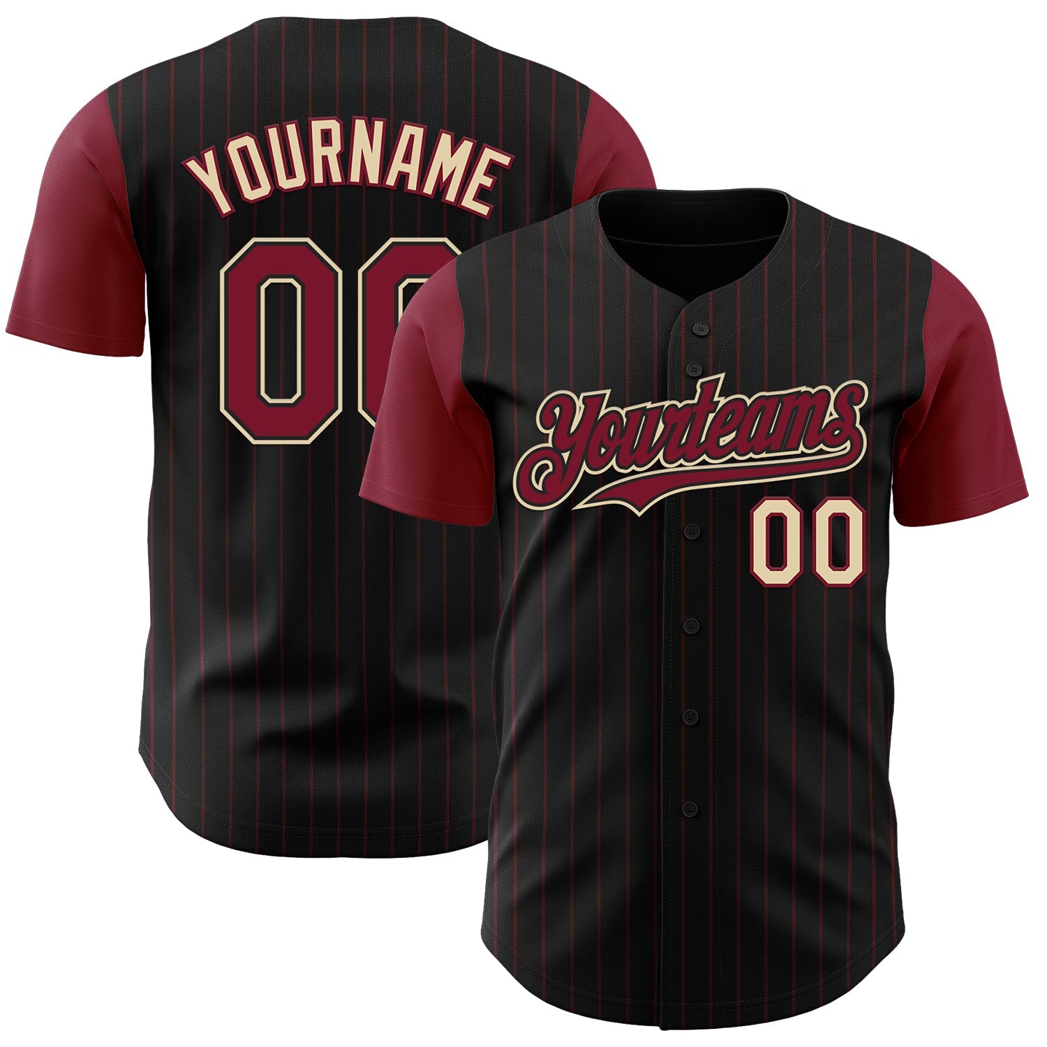 Custom Black Crimson Pinstripe Cream Authentic Two Tone Baseball Jersey - Main View