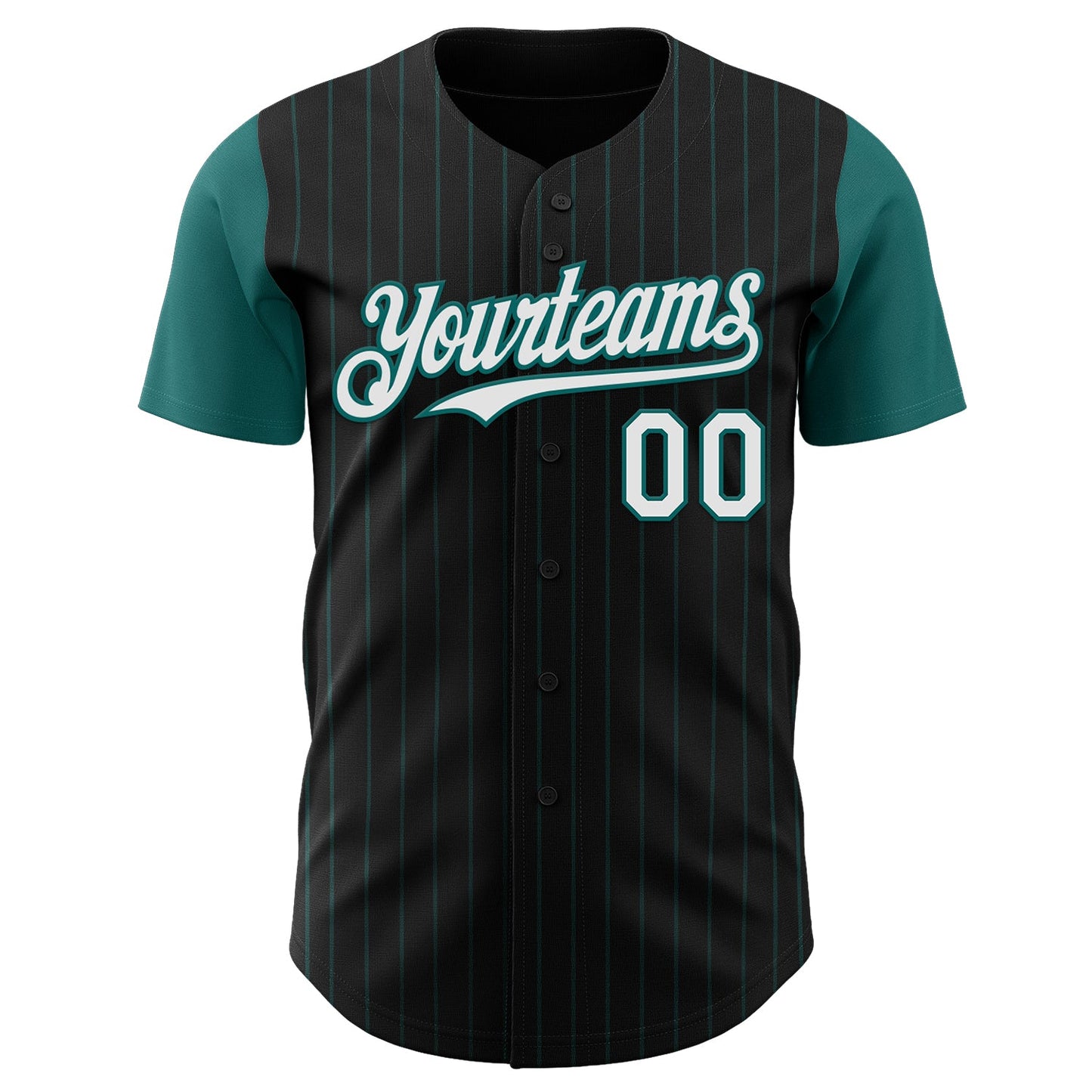 Custom Black Teal Pinstripe White Authentic Two Tone Baseball Jersey view 2