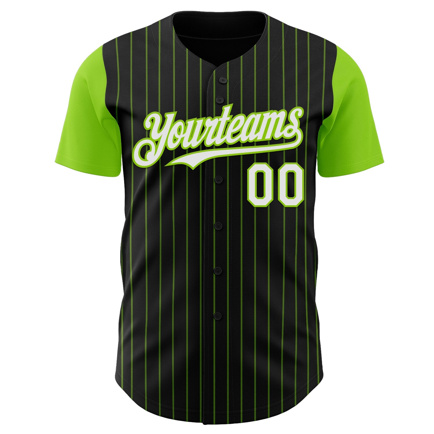 Custom Black Neon Green Pinstripe White Authentic Two Tone Baseball Jersey view 2