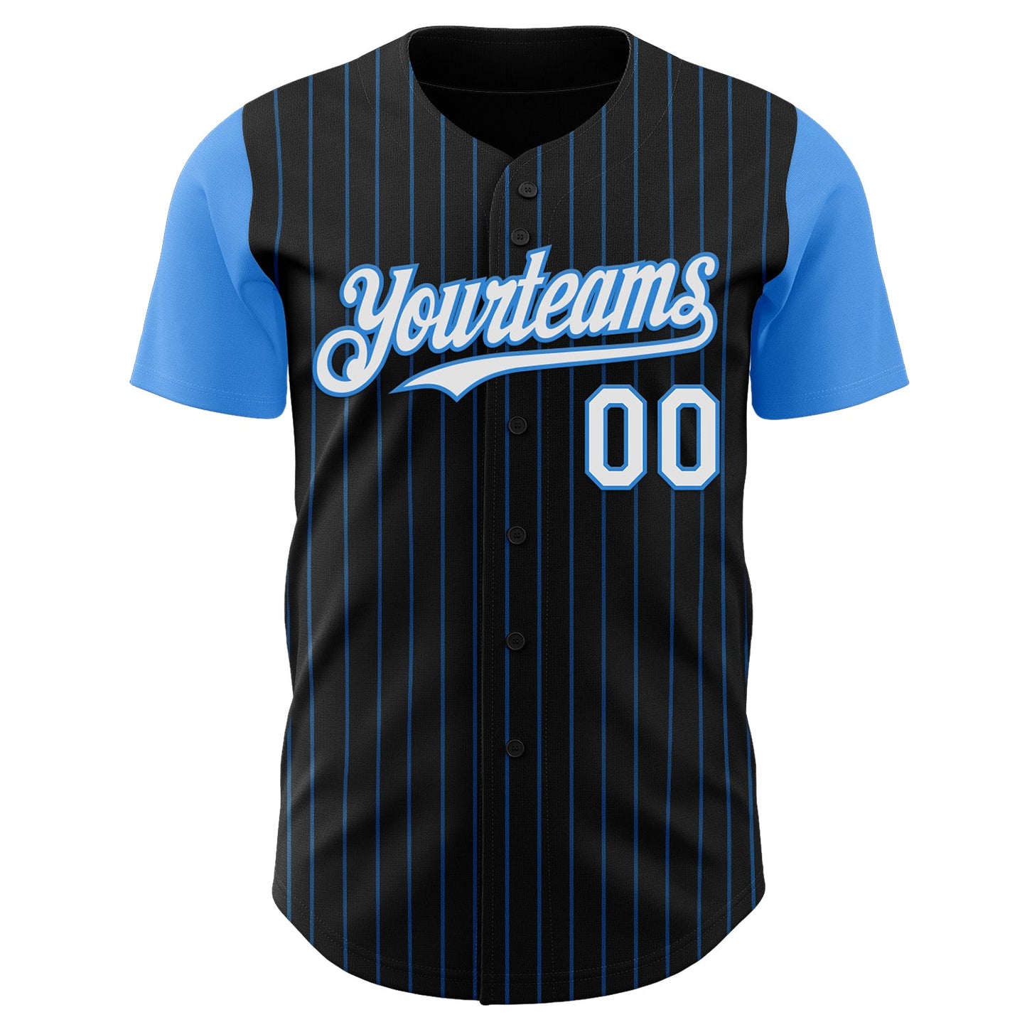 Custom Black Electric Blue Pinstripe White Authentic Two Tone Baseball Jersey view 2