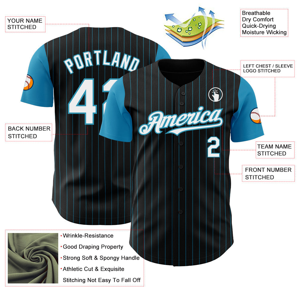 Custom Black Panther Blue Pinstripe White Authentic Two Tone Baseball Jersey view 3