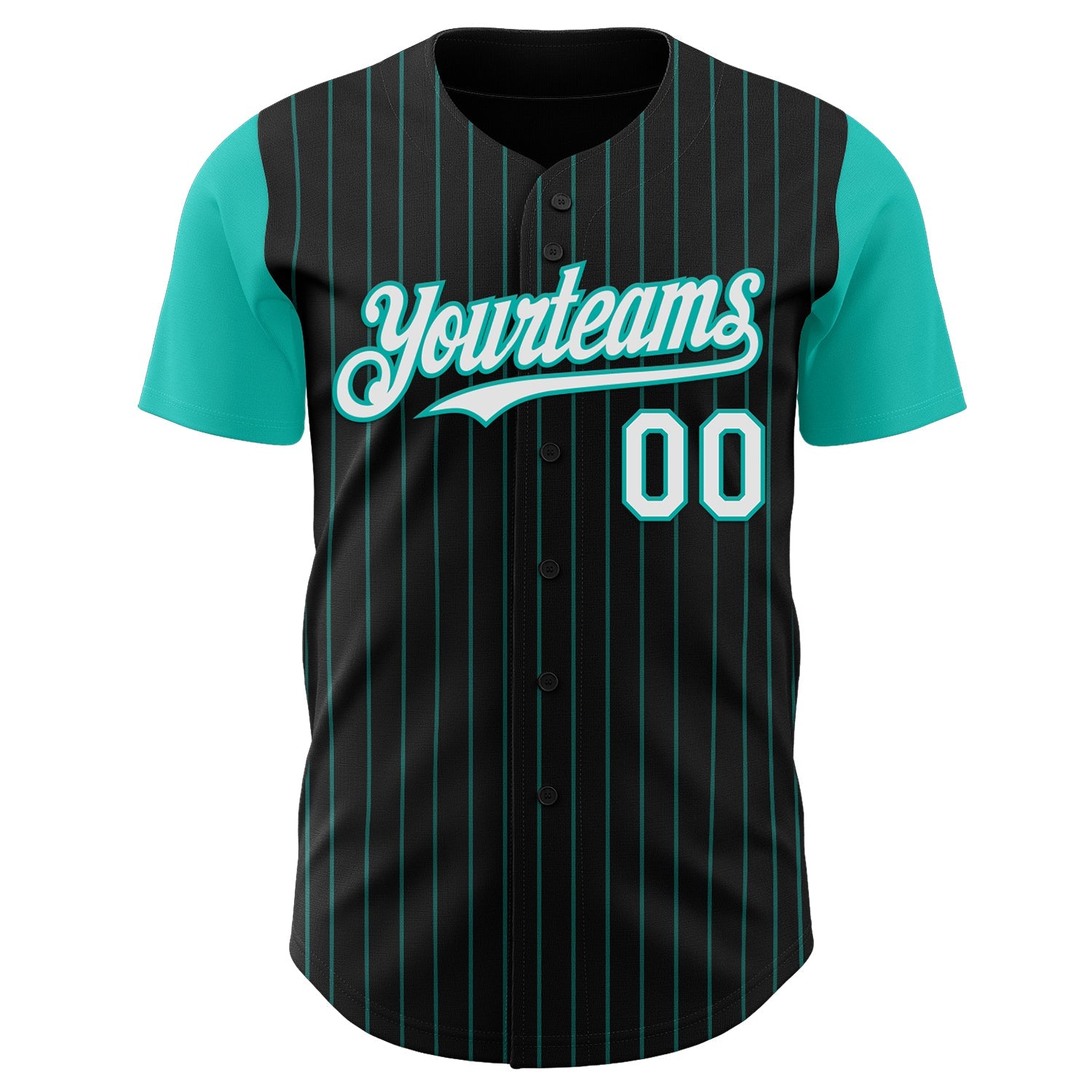 Custom Black Aqua Pinstripe White Authentic Two Tone Baseball Jersey view 2