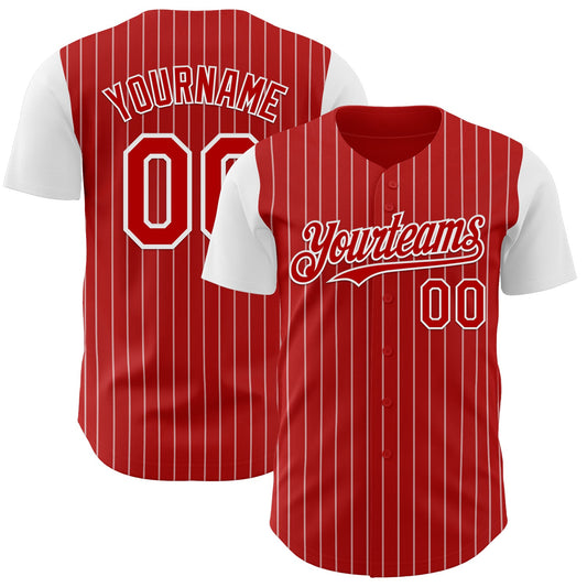 Custom Red White Pinstripe White Authentic Two Tone Baseball Jersey - Main View