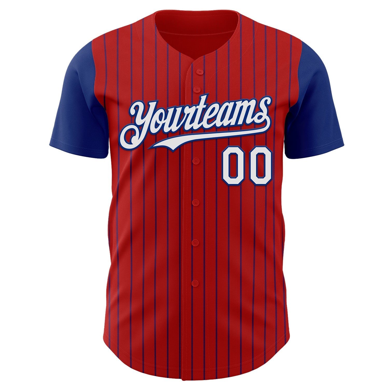Custom Red Royal Pinstripe White Authentic Two Tone Baseball Jersey view 2