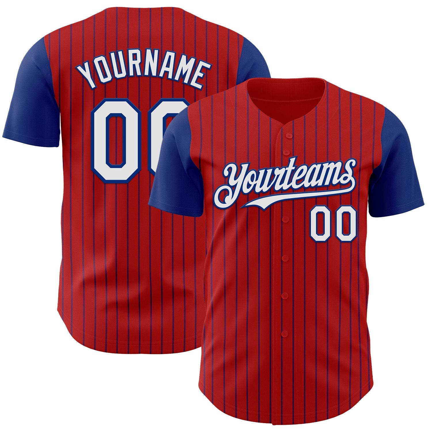 Custom Red Royal Pinstripe White Authentic Two Tone Baseball Jersey - Main View
