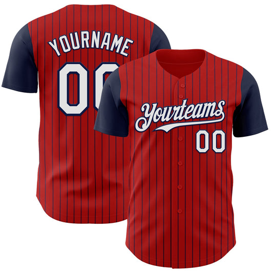 Custom Red Navy Pinstripe White Authentic Two Tone Baseball Jersey - Main View