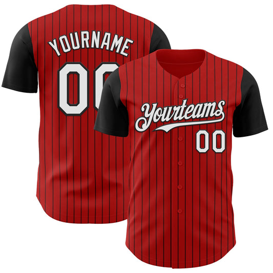Custom Red Black Pinstripe White Authentic Two Tone Baseball Jersey - Main View