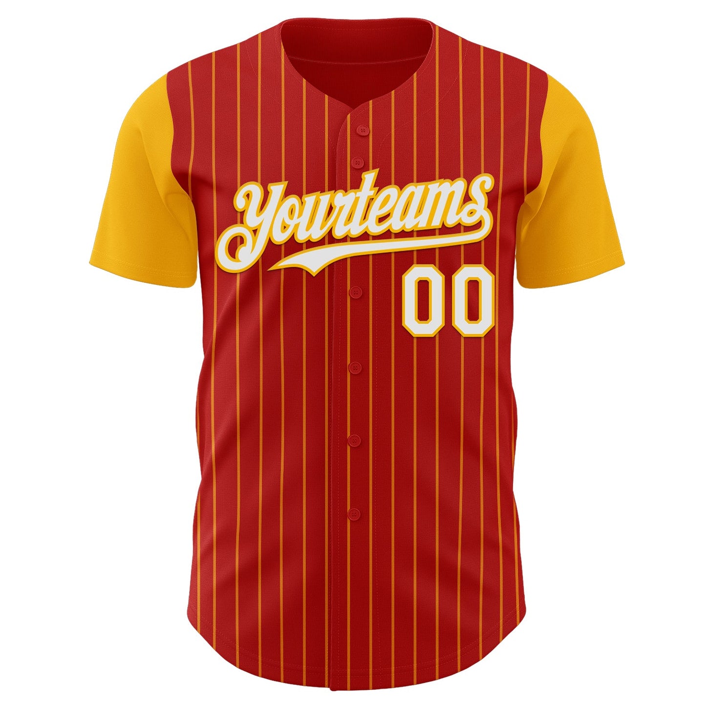 Custom Red Gold Pinstripe White Authentic Two Tone Baseball Jersey view 2