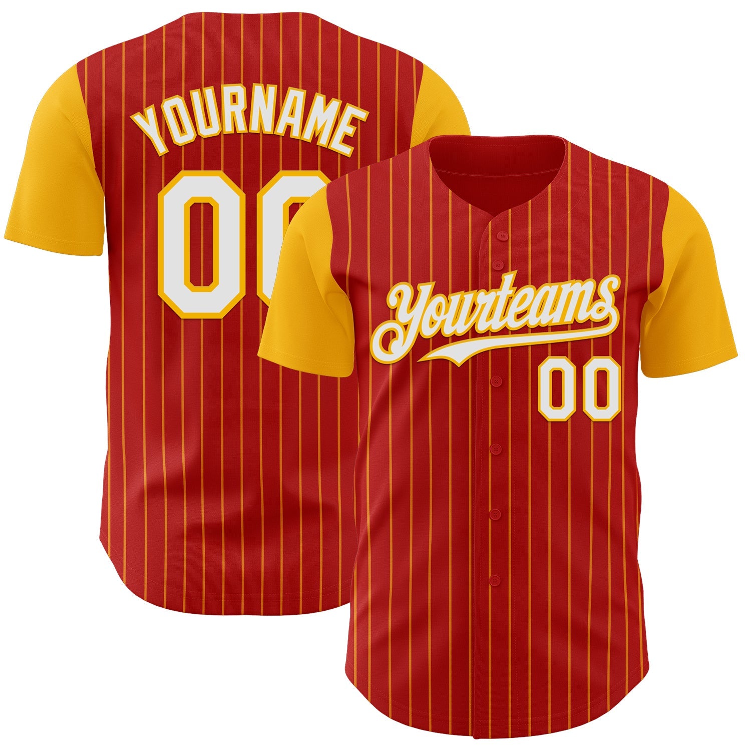 Custom Red Gold Pinstripe White Authentic Two Tone Baseball Jersey - Main View