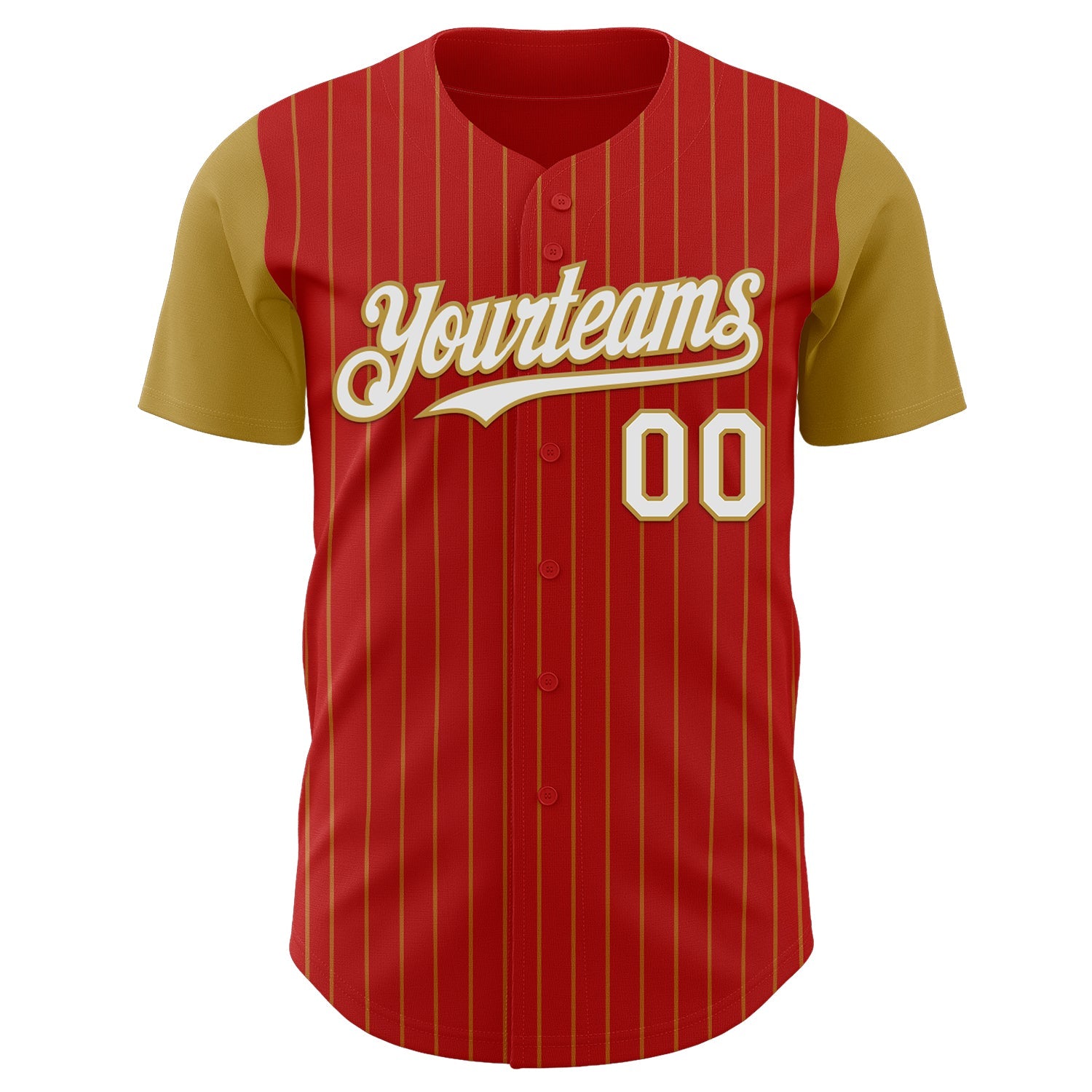 Custom Red Old Gold Pinstripe White Authentic Two Tone Baseball Jersey view 2
