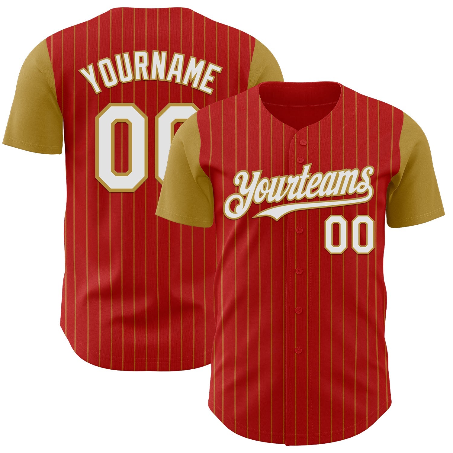 Custom Red Old Gold Pinstripe White Authentic Two Tone Baseball Jersey - Main View