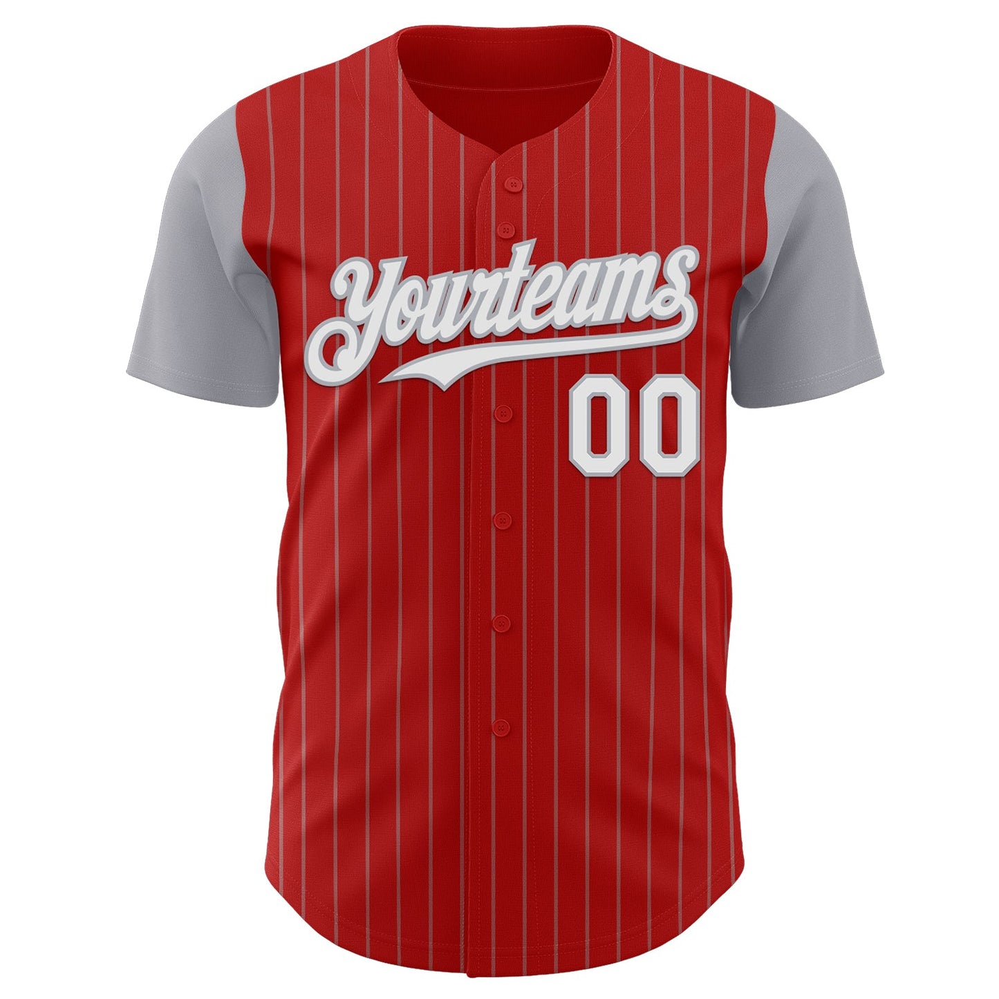 Custom Red Gray Pinstripe White Authentic Two Tone Baseball Jersey view 2
