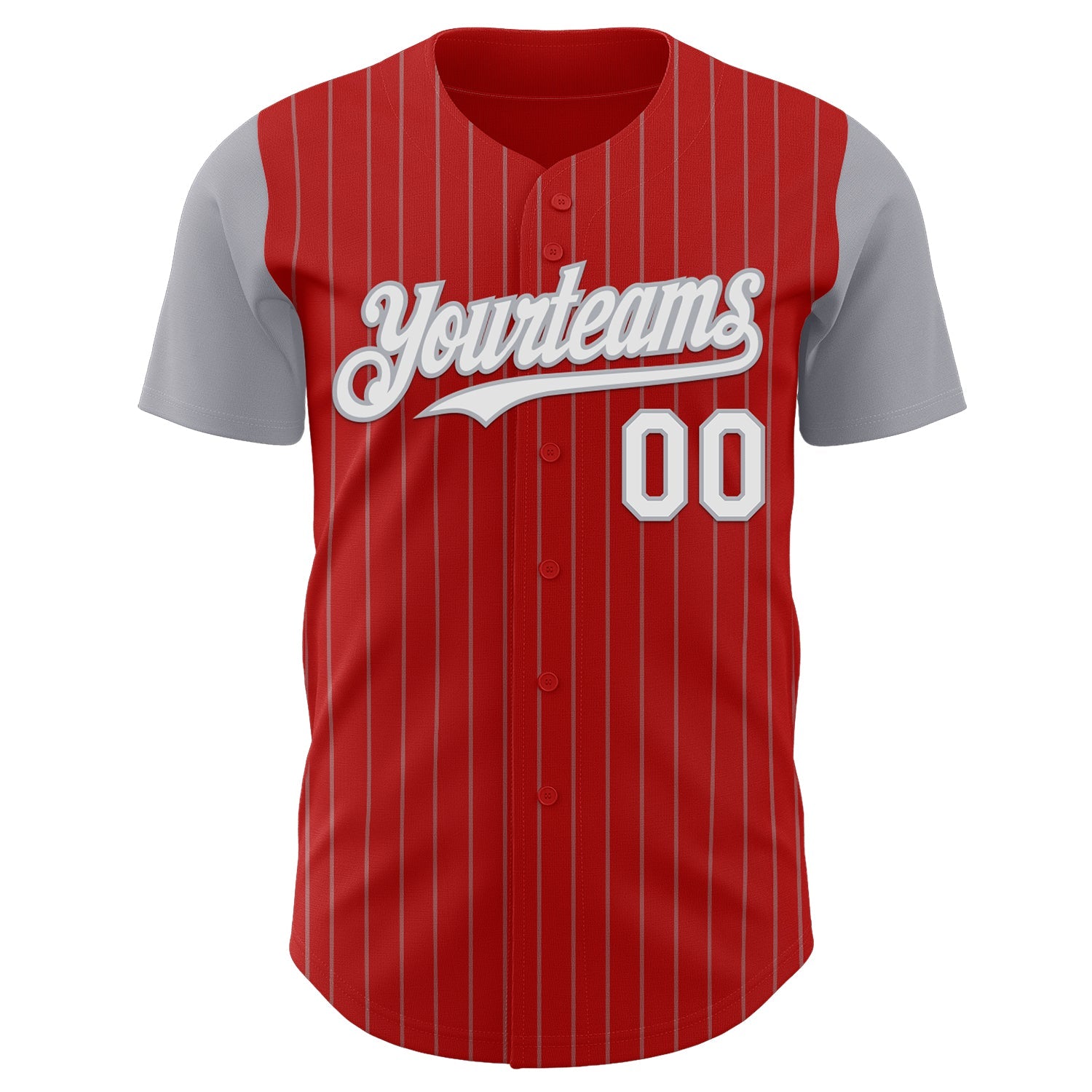 Custom Red Gray Pinstripe White Authentic Two Tone Baseball Jersey view 2
