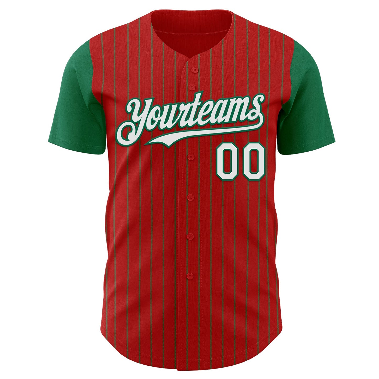 Custom Red Kelly Green Pinstripe White Authentic Two Tone Baseball Jersey view 2