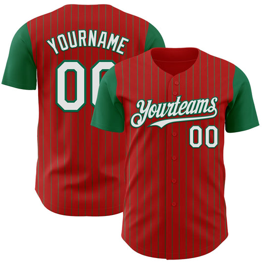 Custom Red Kelly Green Pinstripe White Authentic Two Tone Baseball Jersey - Main View