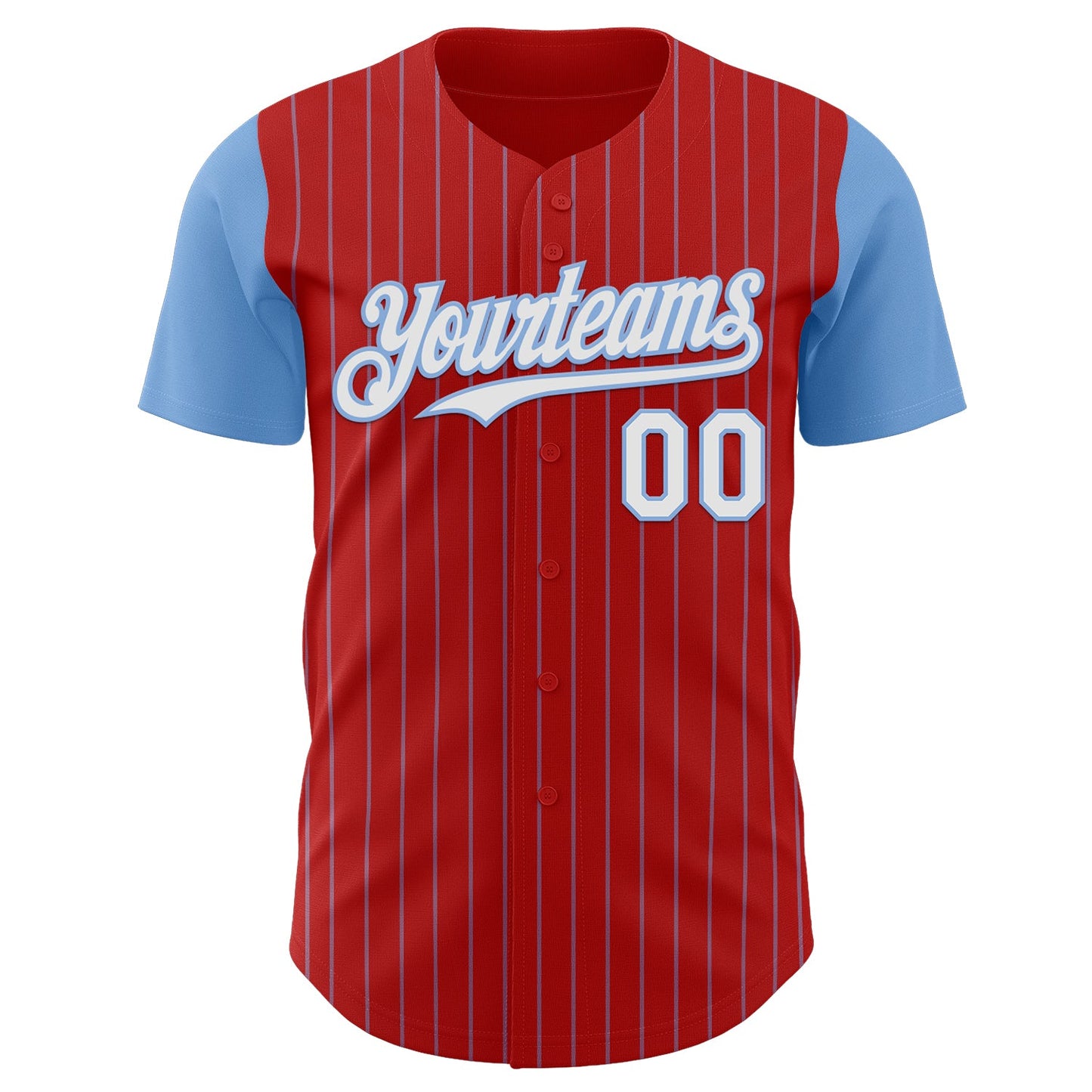 Custom Red Light Blue Pinstripe White Authentic Two Tone Baseball Jersey view 2