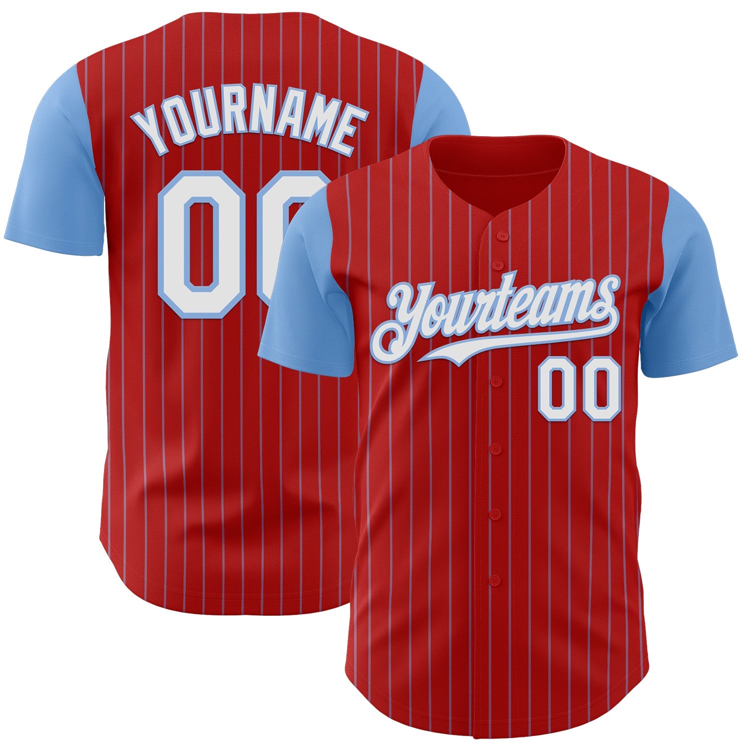 Custom Red Light Blue Pinstripe White Authentic Two Tone Baseball Jersey - Main View