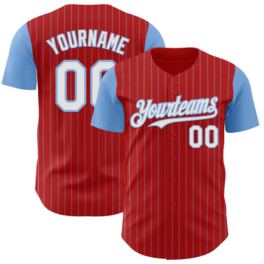 Custom Red Light Blue Pinstripe White Authentic Two Tone Baseball Jersey - Main View