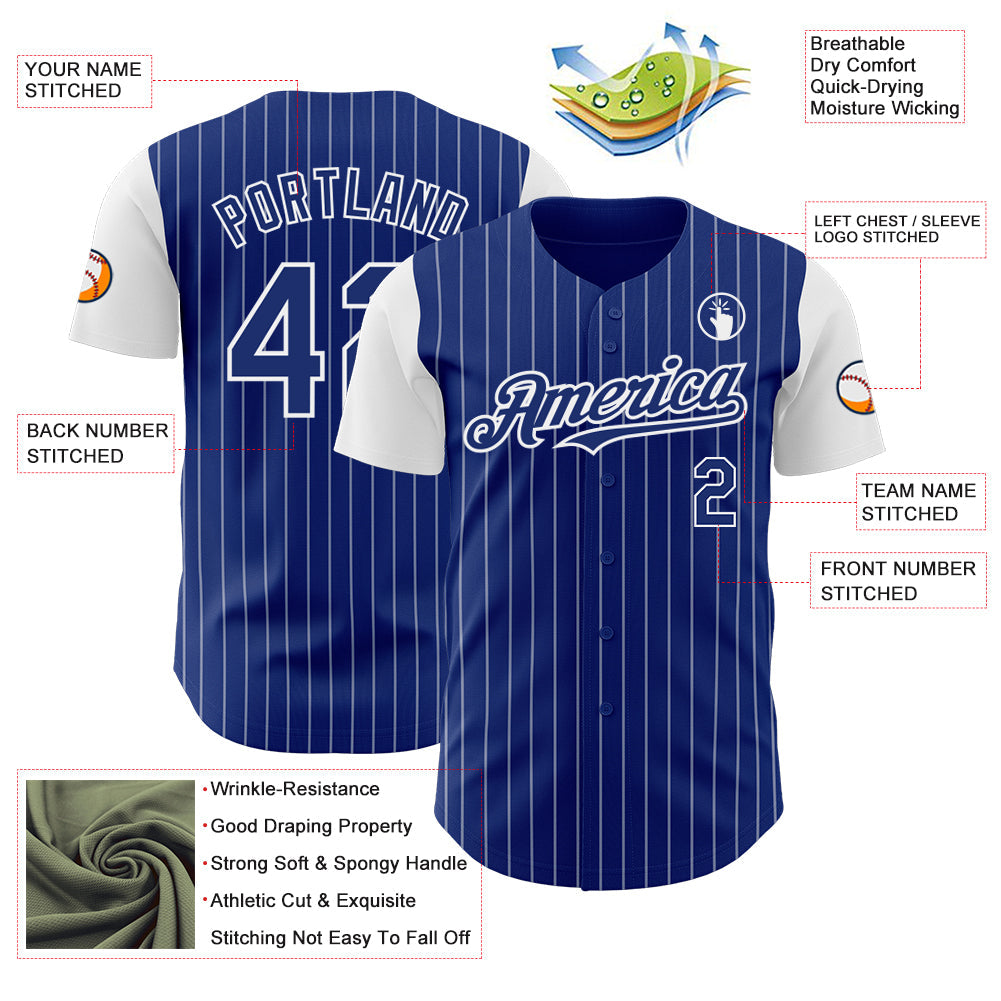 Custom Royal White Pinstripe White Authentic Two Tone Baseball Jersey view 3