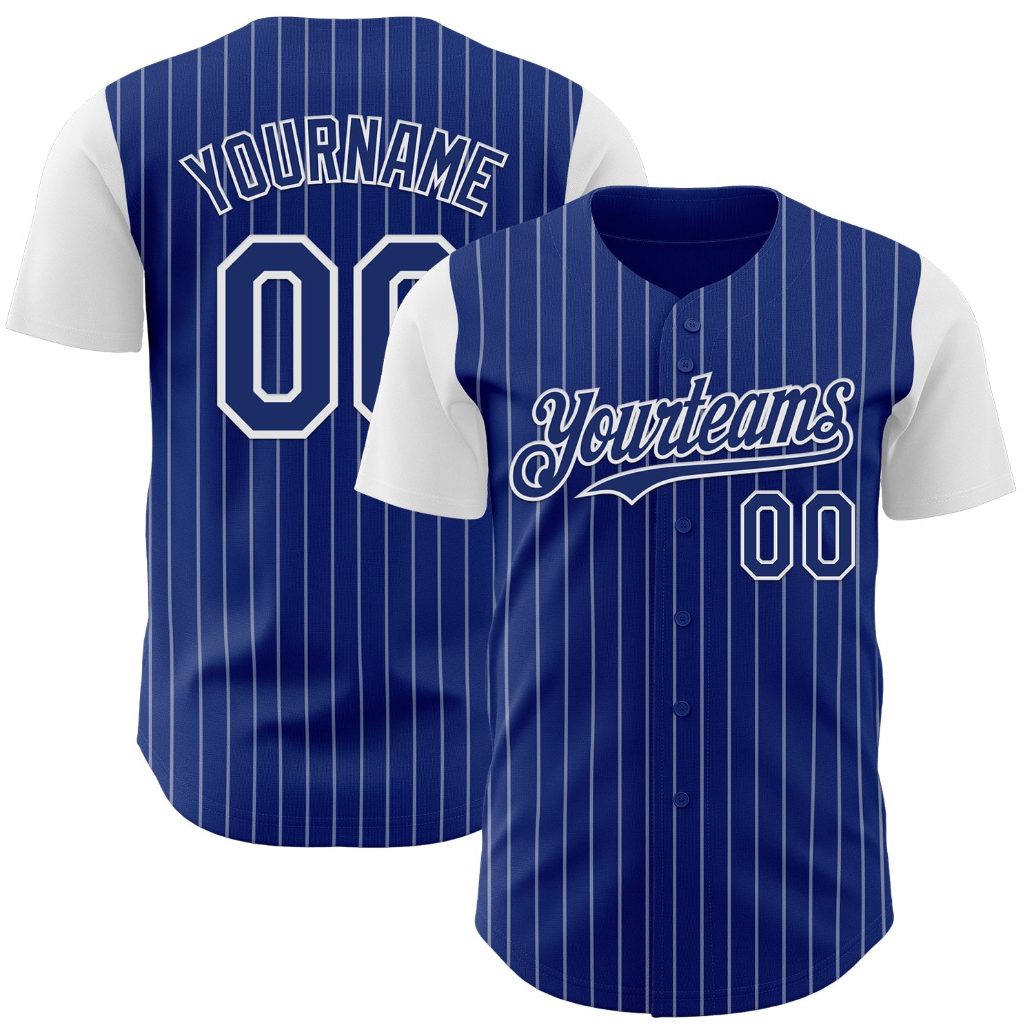 Custom Royal White Pinstripe White Authentic Two Tone Baseball Jersey - Main View