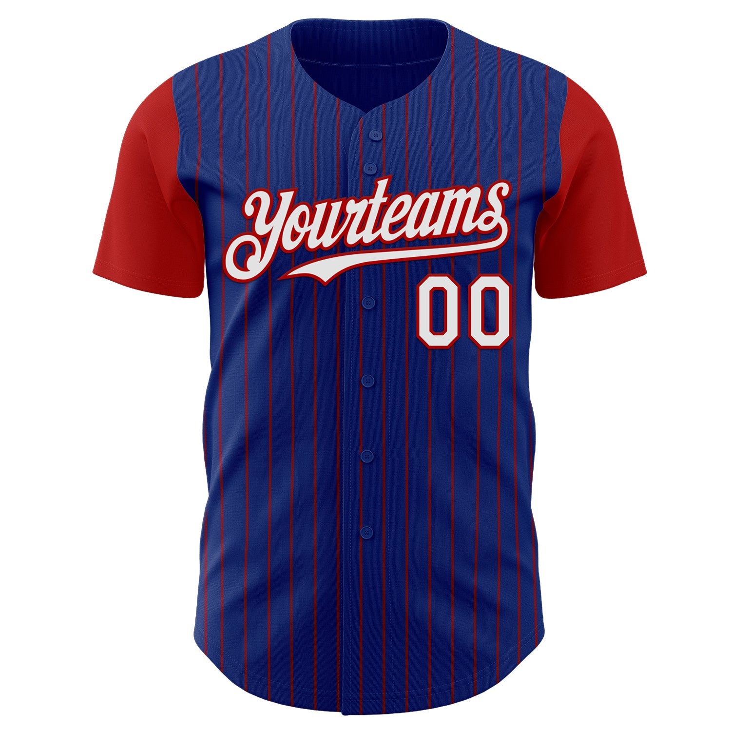 Custom Royal Red Pinstripe White Authentic Two Tone Baseball Jersey view 2