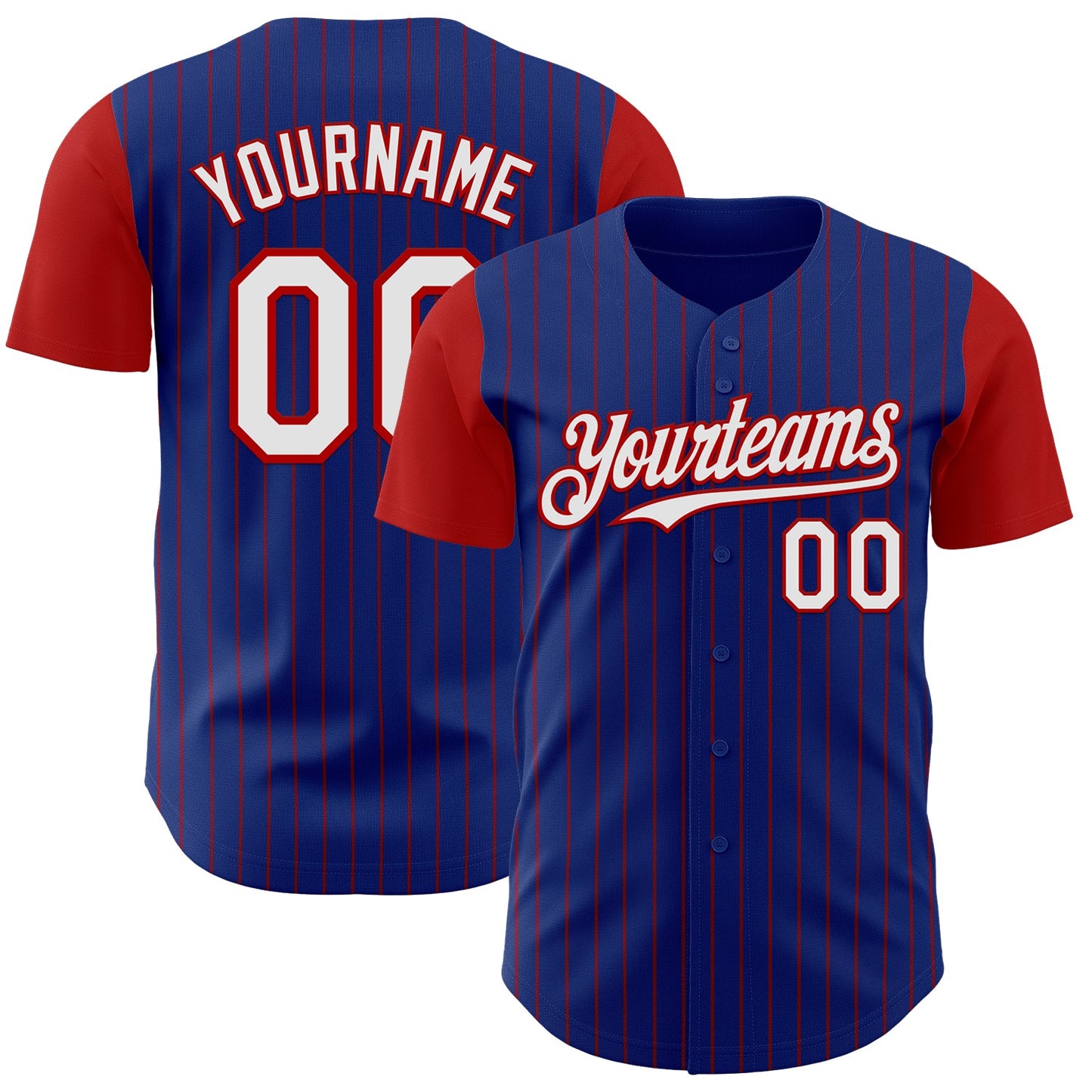 Custom Royal Red Pinstripe White Authentic Two Tone Baseball Jersey - Main View