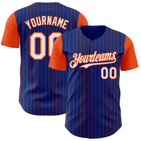 Custom Royal Orange Pinstripe White Authentic Two Tone Baseball Jersey - Main View