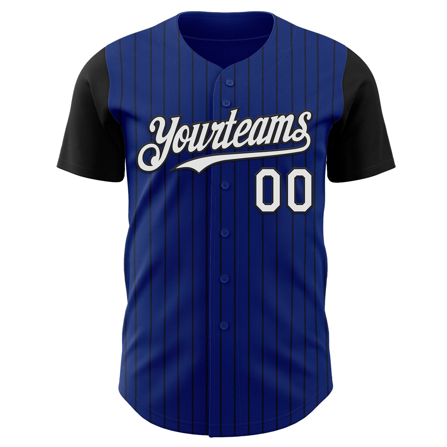 Custom Royal Black Pinstripe White Authentic Two Tone Baseball Jersey view 2