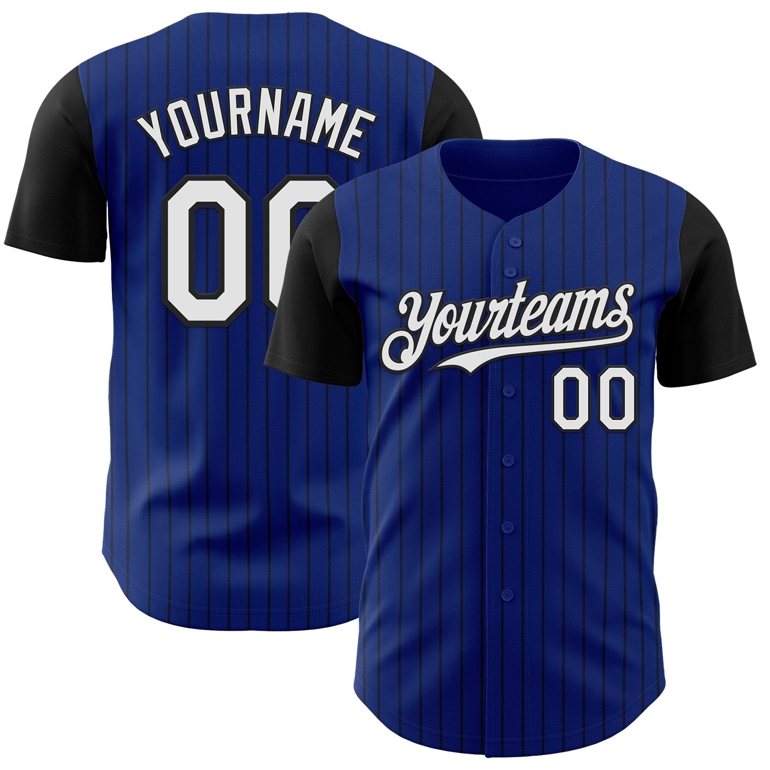 Custom Royal Black Pinstripe White Authentic Two Tone Baseball Jersey - Main View