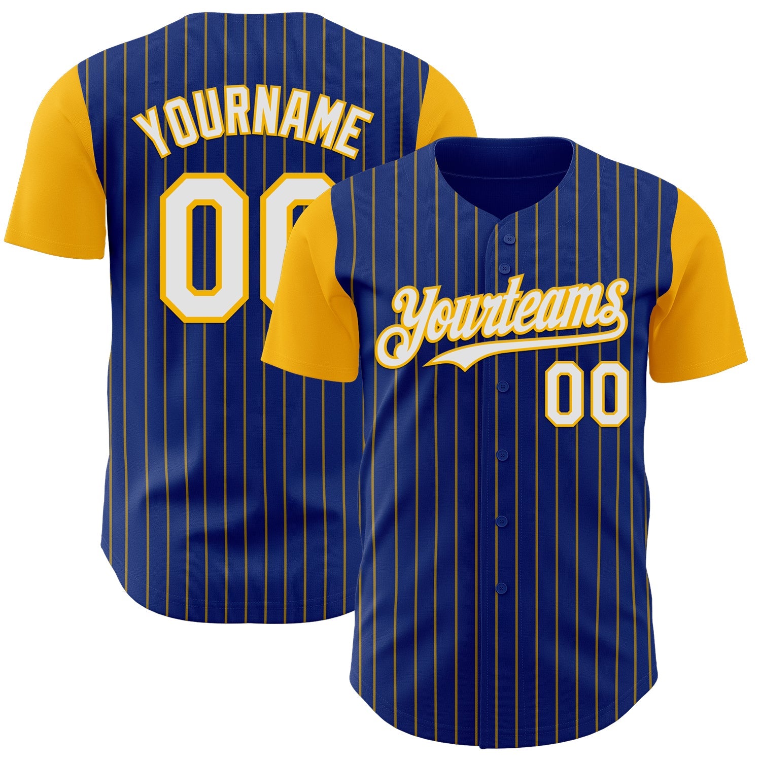 Custom Royal Gold Pinstripe White Authentic Two Tone Baseball Jersey - Main View