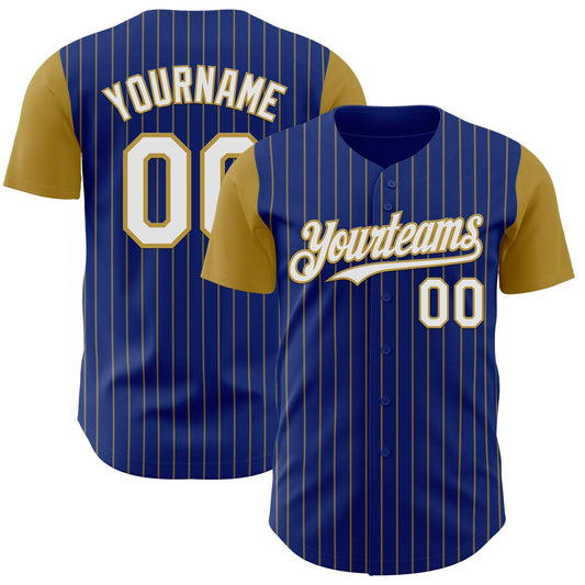 Custom Royal Old Gold Pinstripe White Authentic Two Tone Baseball Jersey - Main View