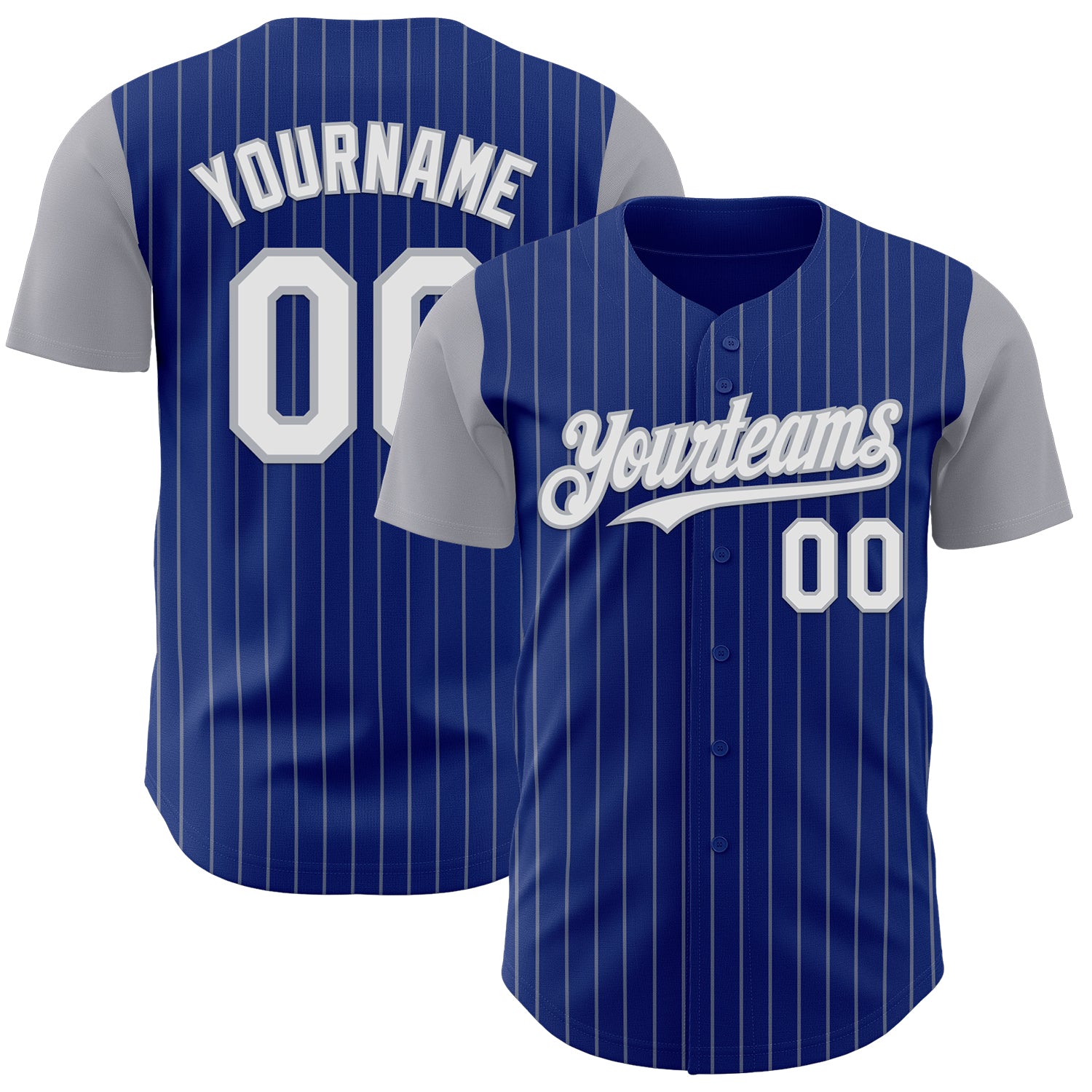 Custom Royal Gray Pinstripe White Authentic Two Tone Baseball Jersey - Main View