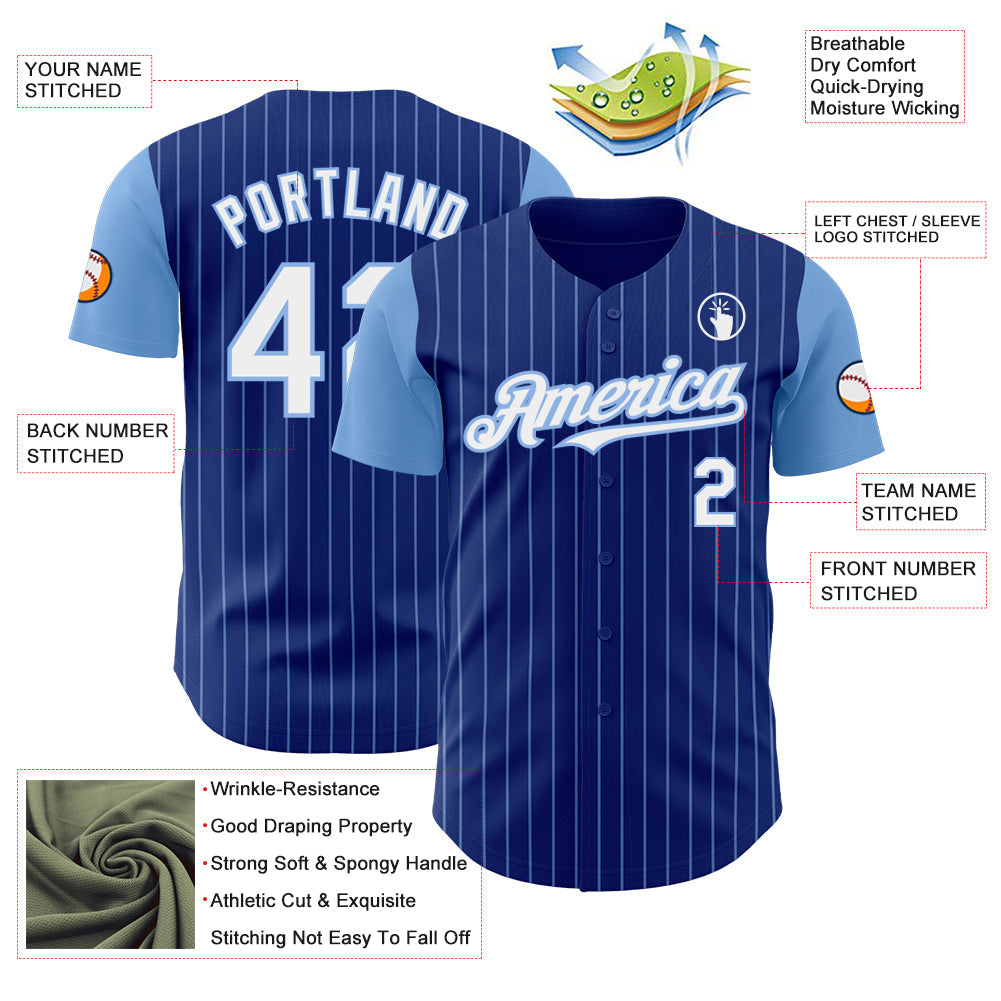 Custom Royal Light Blue Pinstripe White Authentic Two Tone Baseball Jersey view 3