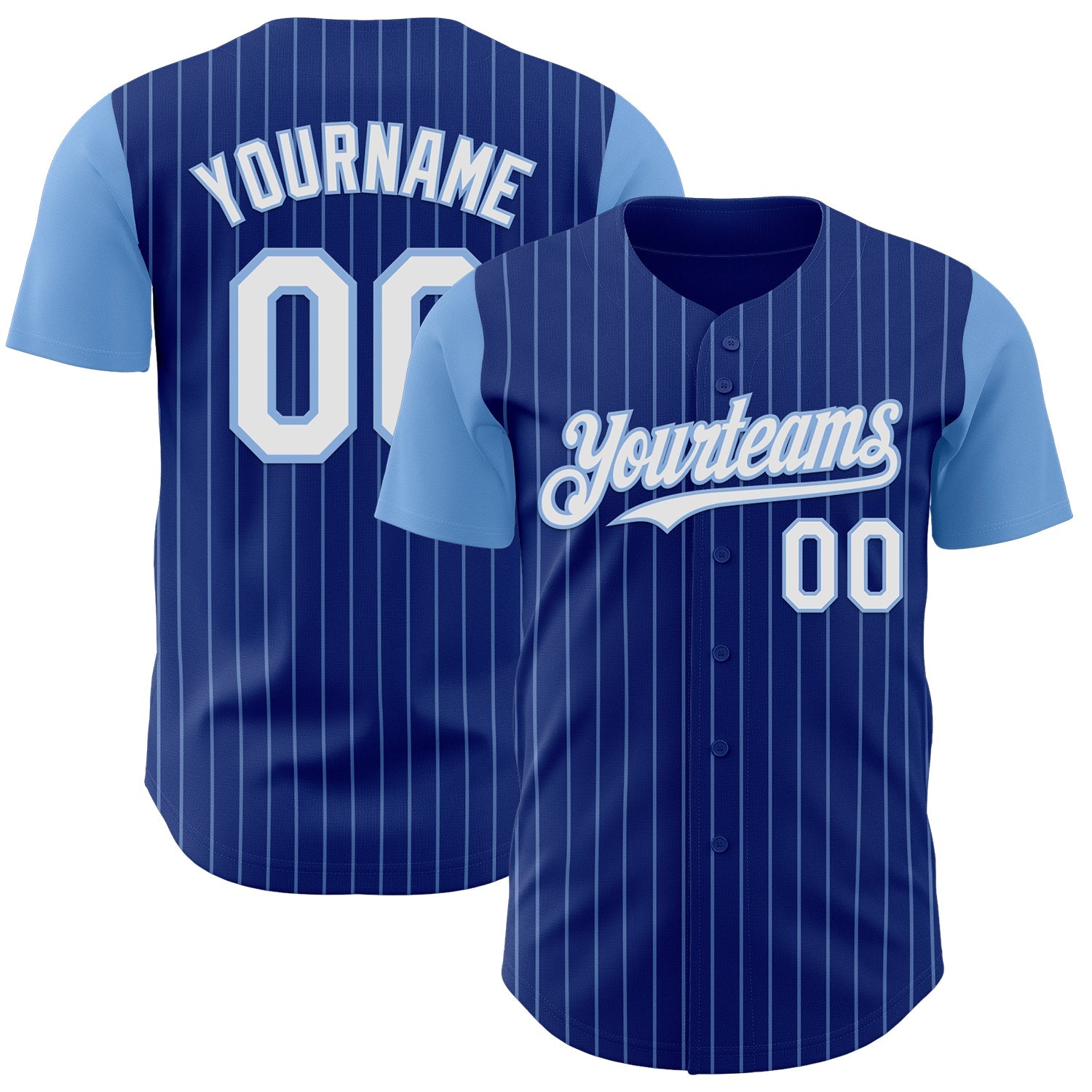 Custom Royal Light Blue Pinstripe White Authentic Two Tone Baseball Jersey - Main View