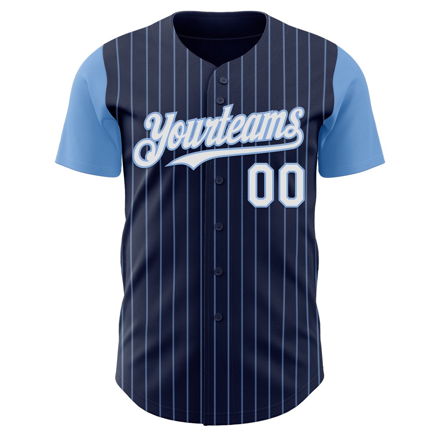 Custom Navy Light Blue Pinstripe White Authentic Two Tone Baseball Jersey view 2