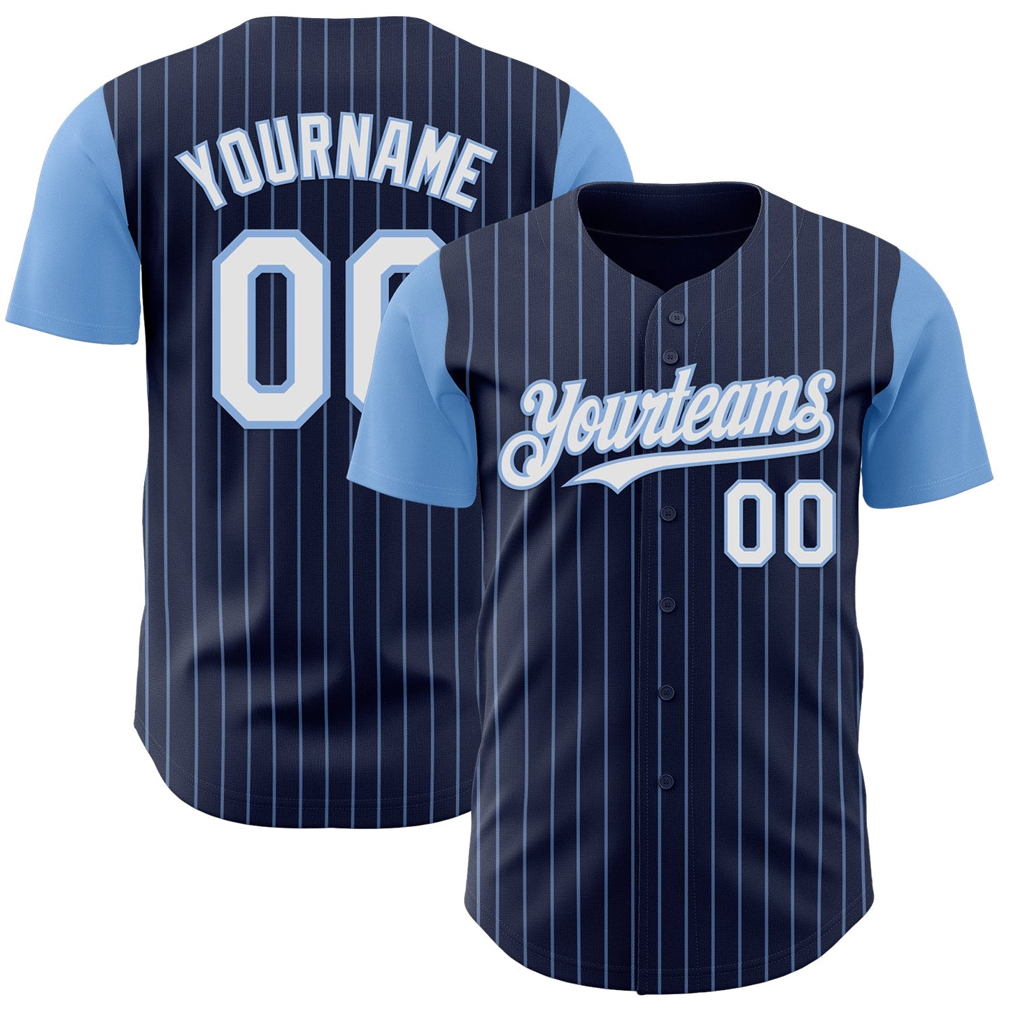 Custom Navy Light Blue Pinstripe White Authentic Two Tone Baseball Jersey - Main View