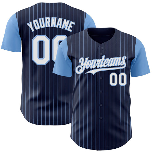 Custom Navy Light Blue Pinstripe White Authentic Two Tone Baseball Jersey - Main View