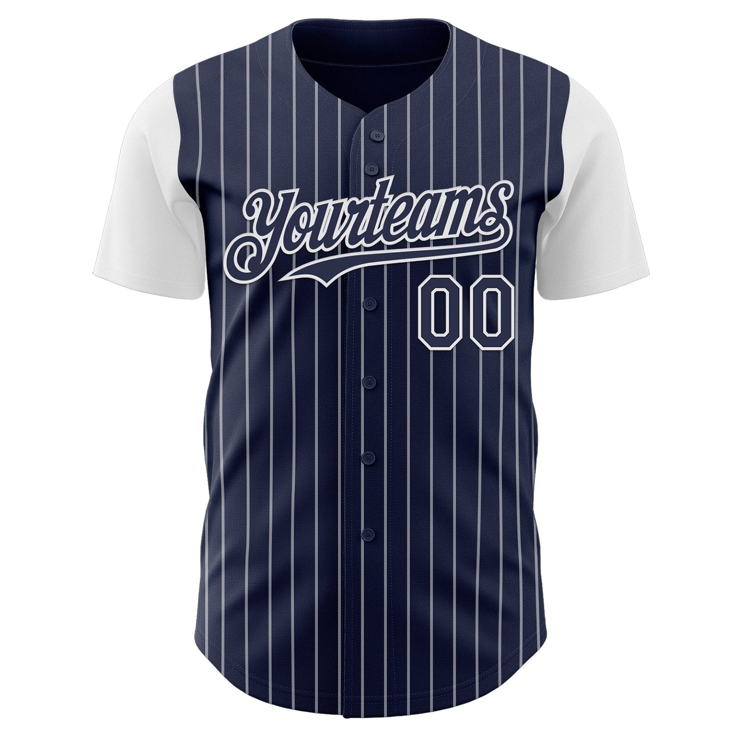 Custom Navy White Pinstripe White Authentic Two Tone Baseball Jersey view 2