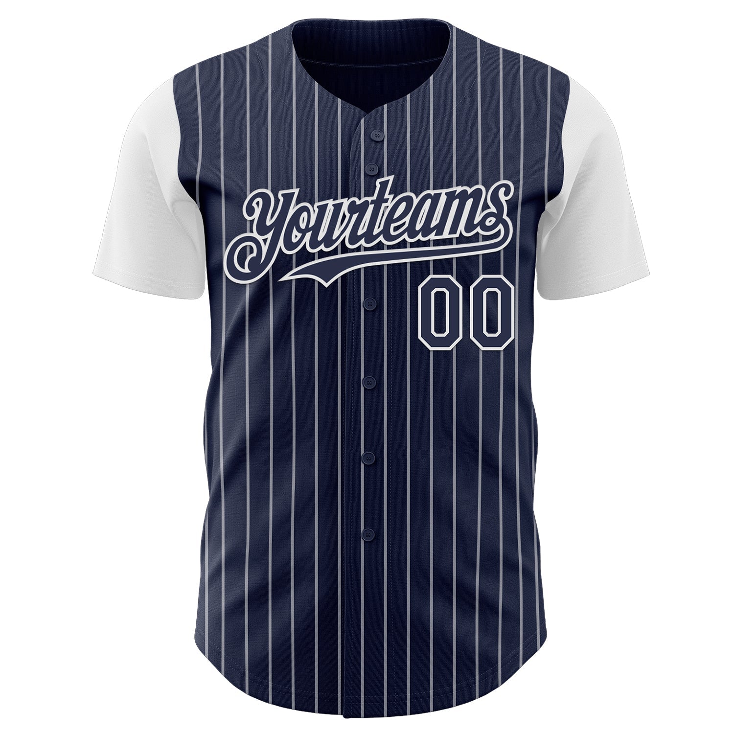 Custom Navy White Pinstripe White Authentic Two Tone Baseball Jersey view 2