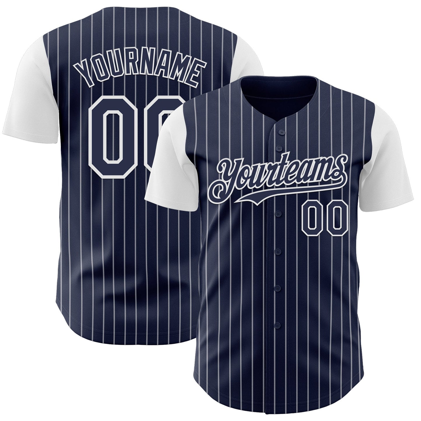 Custom Navy White Pinstripe White Authentic Two Tone Baseball Jersey - Main View