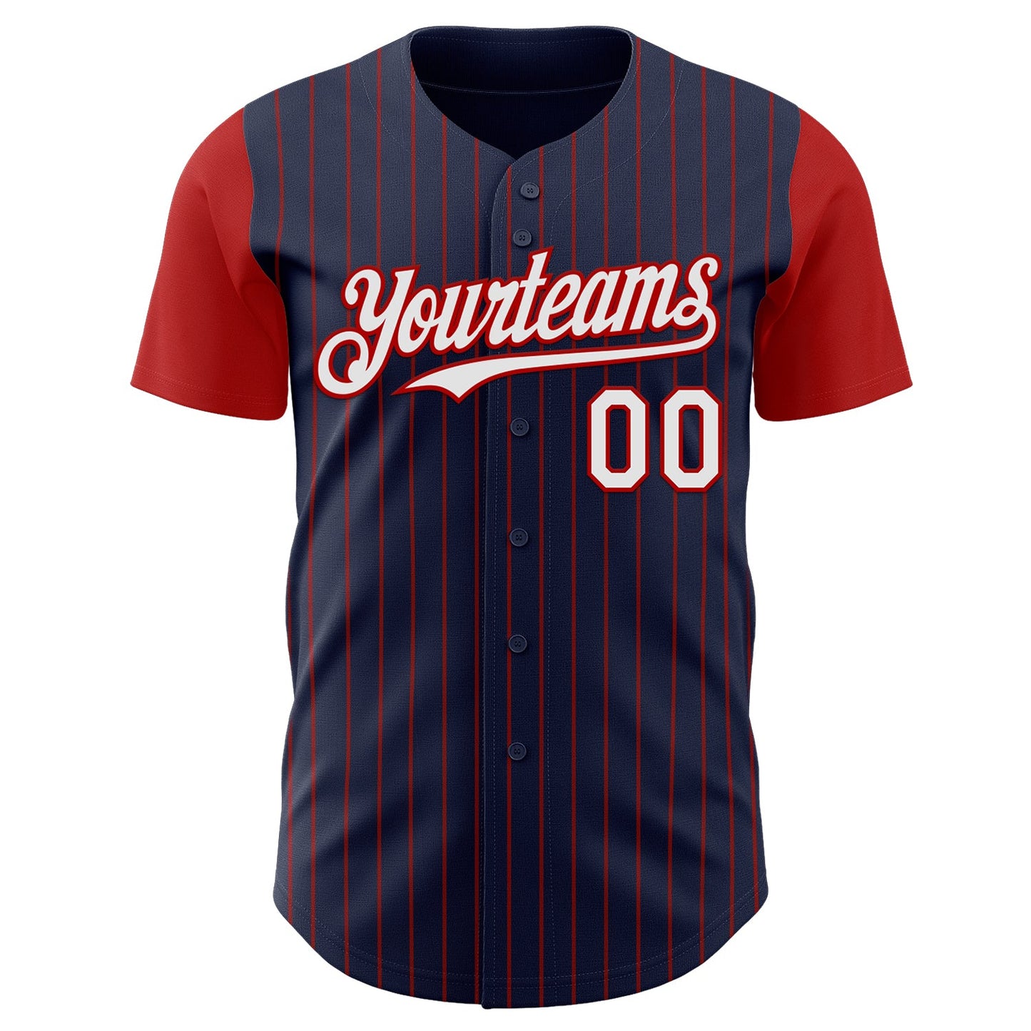 Custom Navy Red Pinstripe White Authentic Two Tone Baseball Jersey view 2